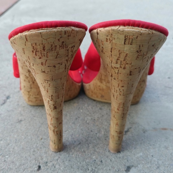 Betsey Johnson Polka Dots Cork Stiletto Peep Toe - Picture 6 of 8